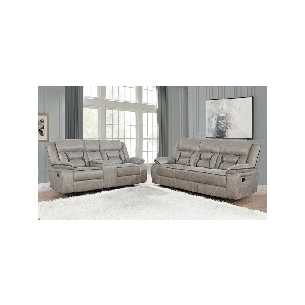 Greer 2-piece Upholstered Reclining Sofa Set Taupe. Picture 5