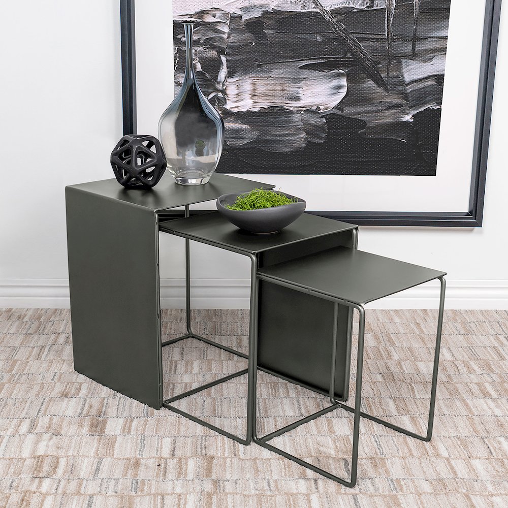 Imez 3-piece Rectangular Metal Nesting Table Set Grey. Picture 8