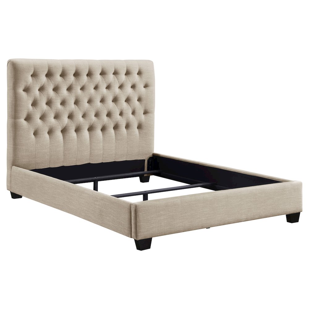 Chloe Upholstered Eastern King Panel Bed Oatmeal. Picture 1