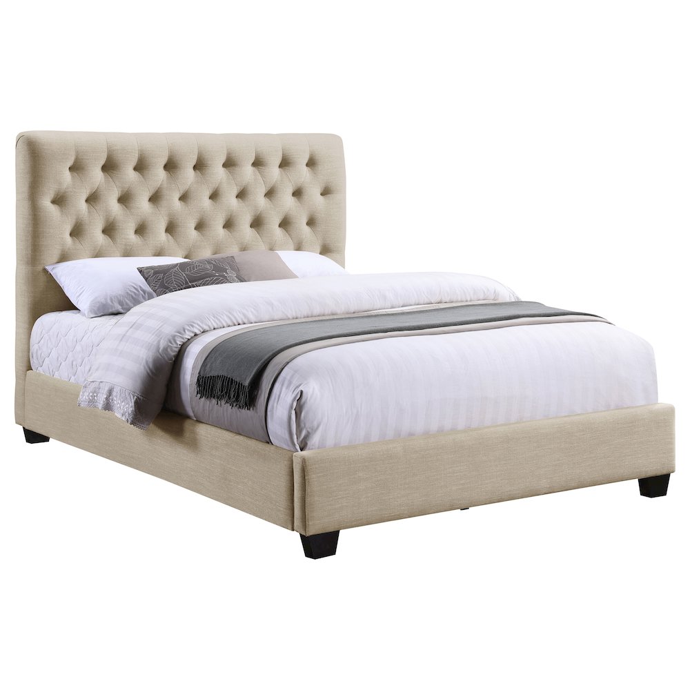Chloe Upholstered Eastern King Panel Bed Oatmeal. Picture 3