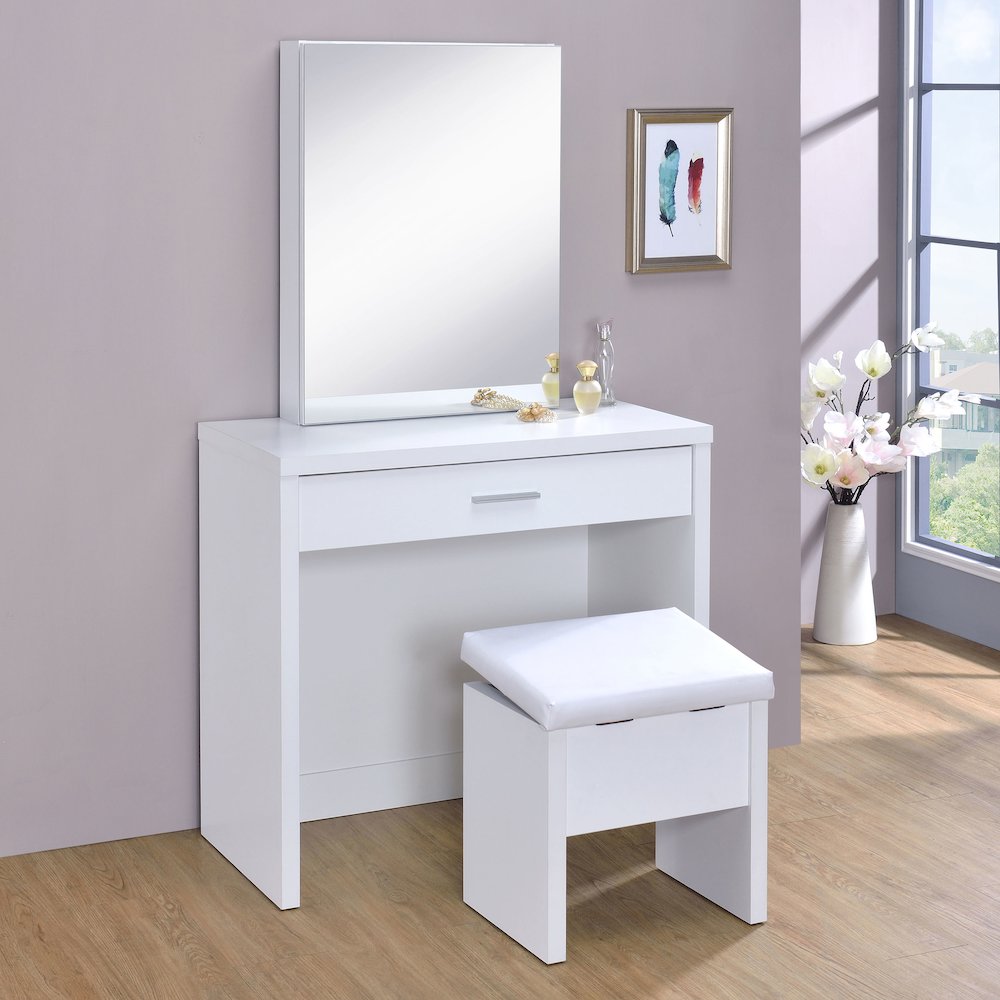 Harvey Vanity Set with Lift-Top Stool White. Picture 12