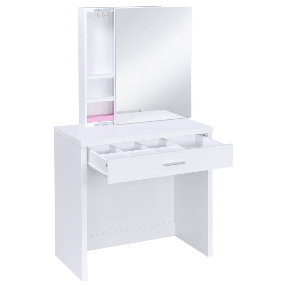Harvey Vanity Set with Lift-Top Stool White. Picture 4