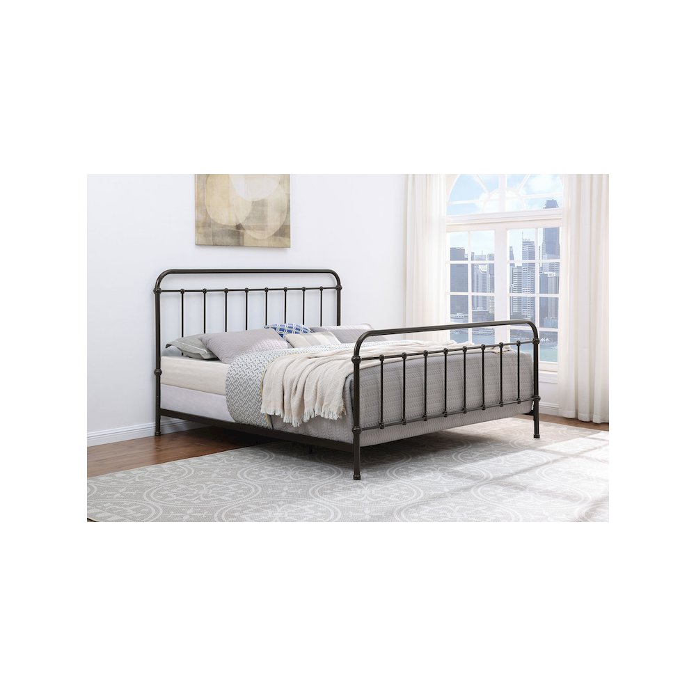 Livingston Metal Eastern King Open Frame Bed Dark Bronze. Picture 9