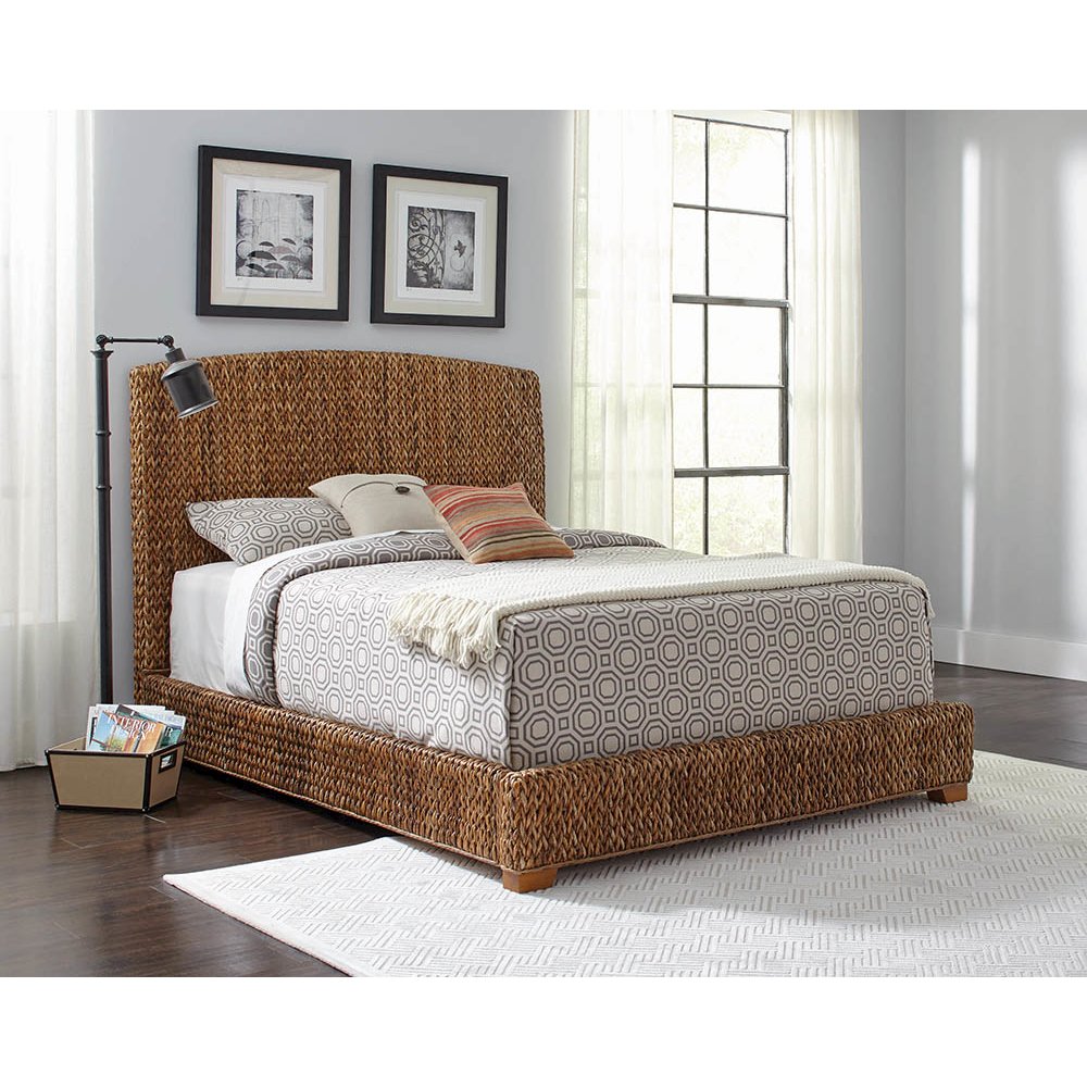 Laughton Banana Leaf Eastern King Panel Bed Amber. Picture 5