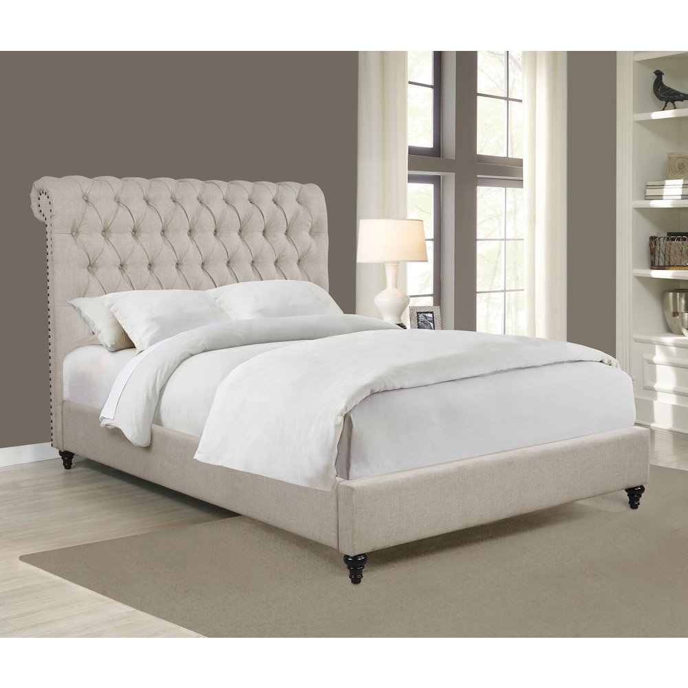 Devon 57-inch Upholstered Queen Panel Bed Beige. Picture 4