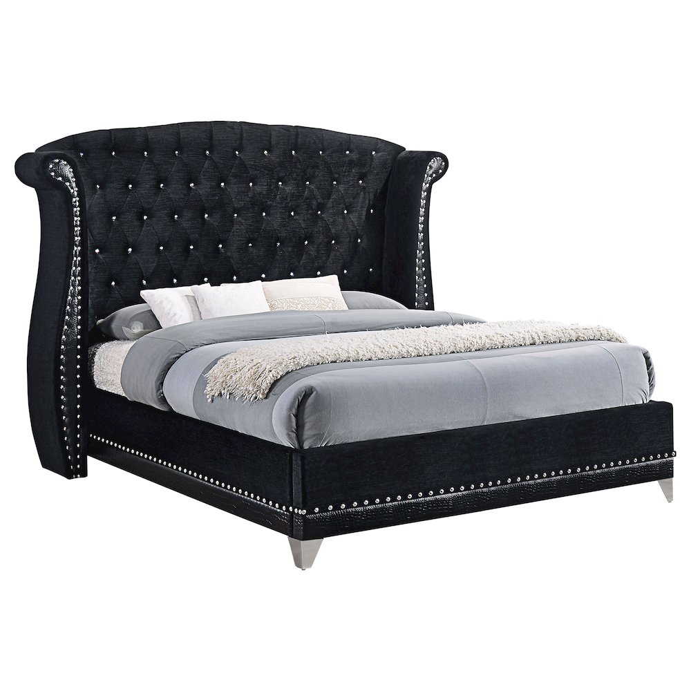 Barzini Upholstered Eastern King Wingback Bed Black. Picture 1