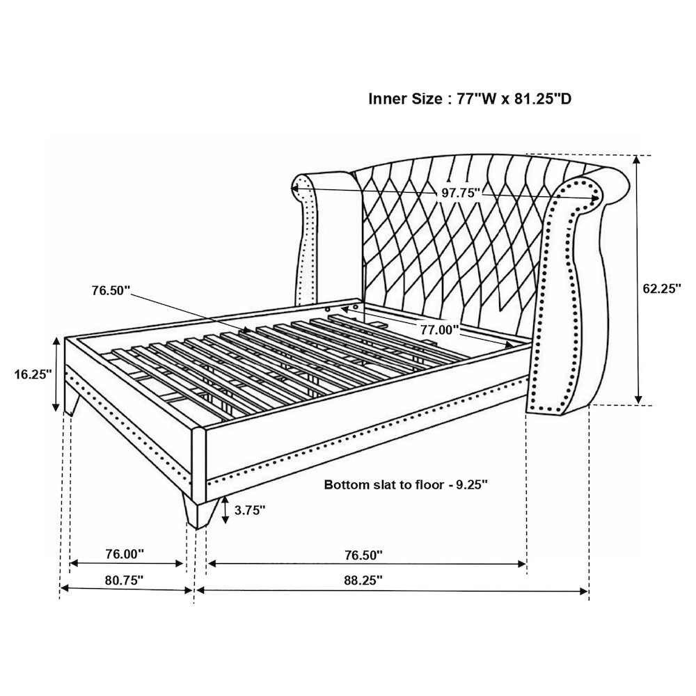 Barzini Upholstered Eastern King Wingback Bed Black. Picture 6