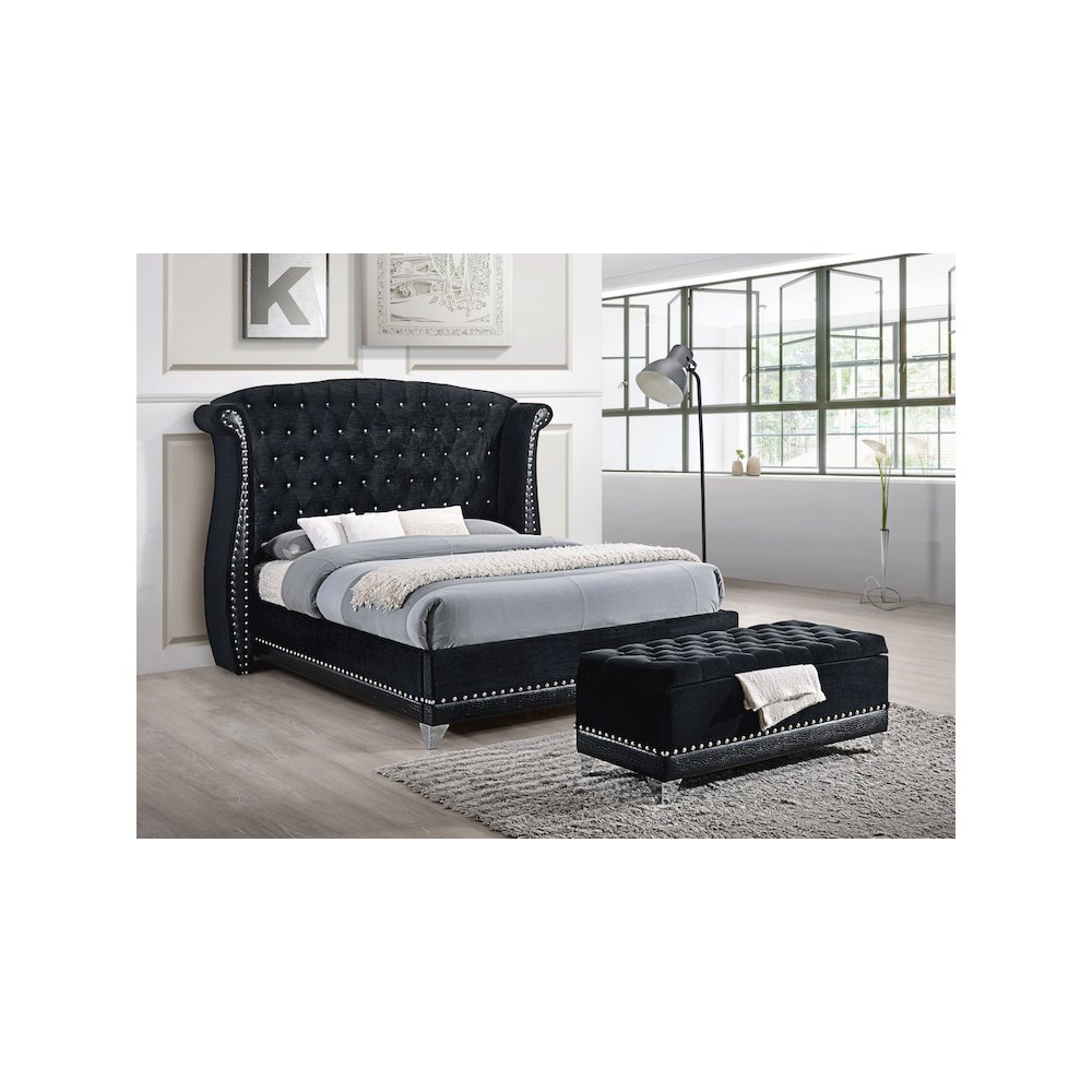 Barzini Upholstered Eastern King Wingback Bed Black. Picture 5