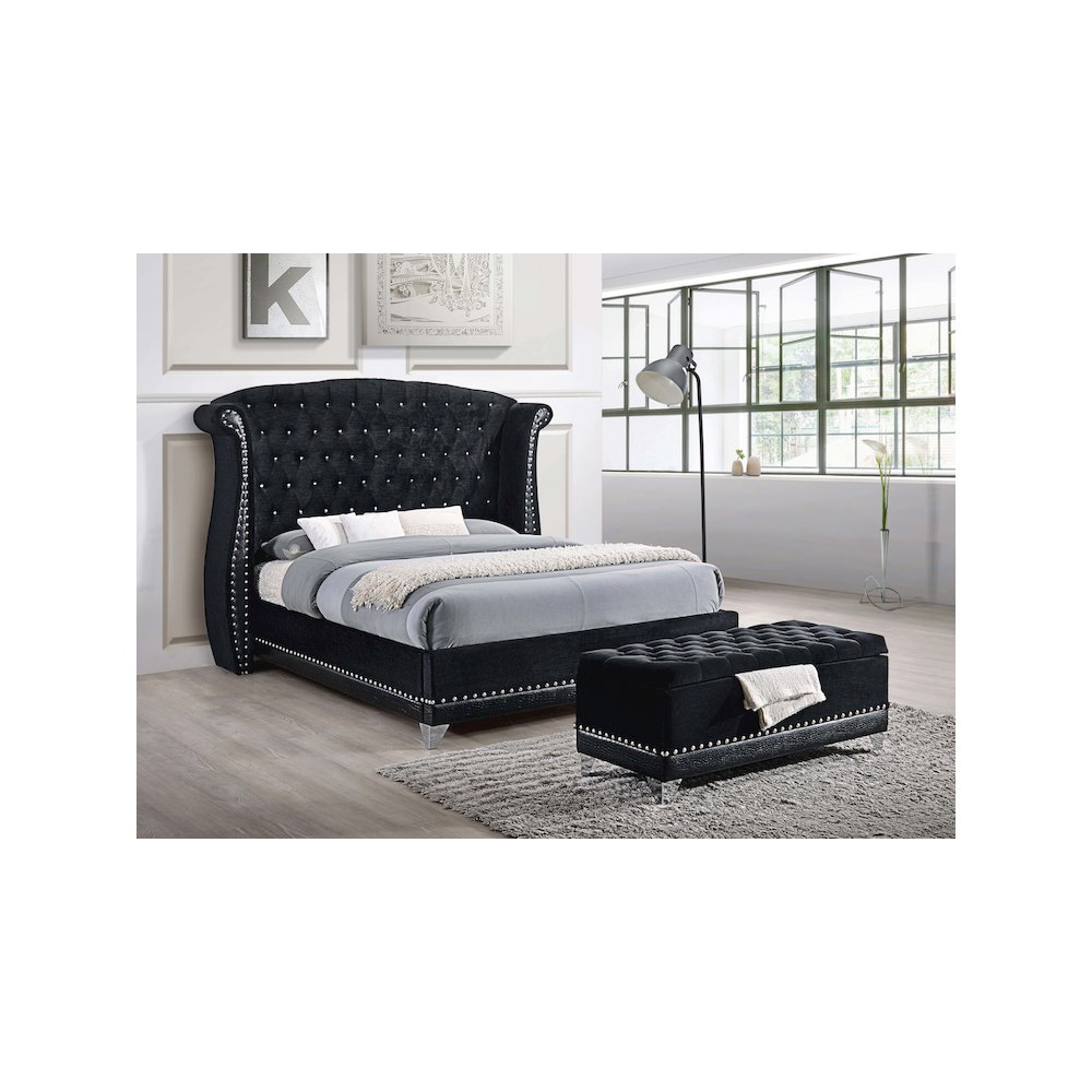 Barzini Velvet Upholstered Tufted Storage Bench Black. Picture 5