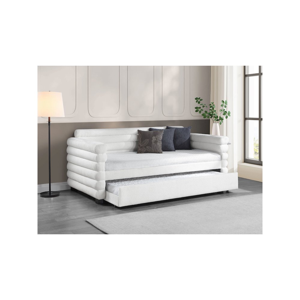 Patricia Boucle Upholstered Twin Day Bed with Trundle White. Picture 10
