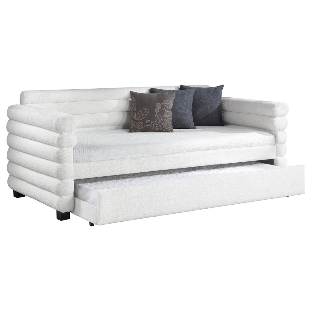 Patricia Boucle Upholstered Twin Day Bed with Trundle White. Picture 3