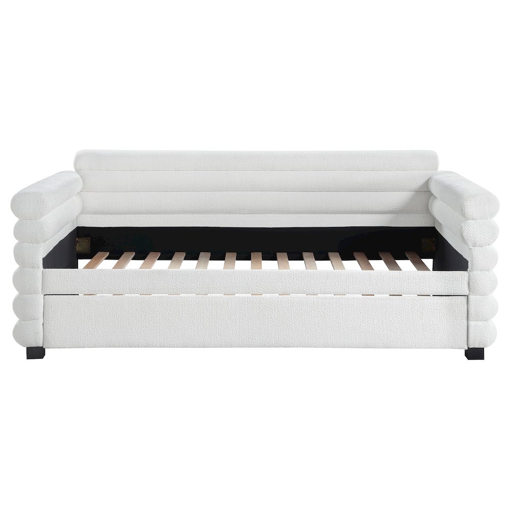 Patricia Boucle Upholstered Twin Day Bed with Trundle White. Picture 4