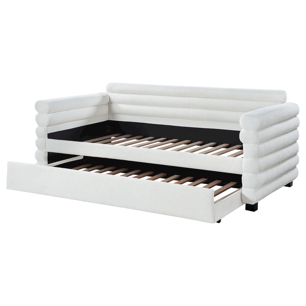 Patricia Boucle Upholstered Twin Day Bed with Trundle White. Picture 5