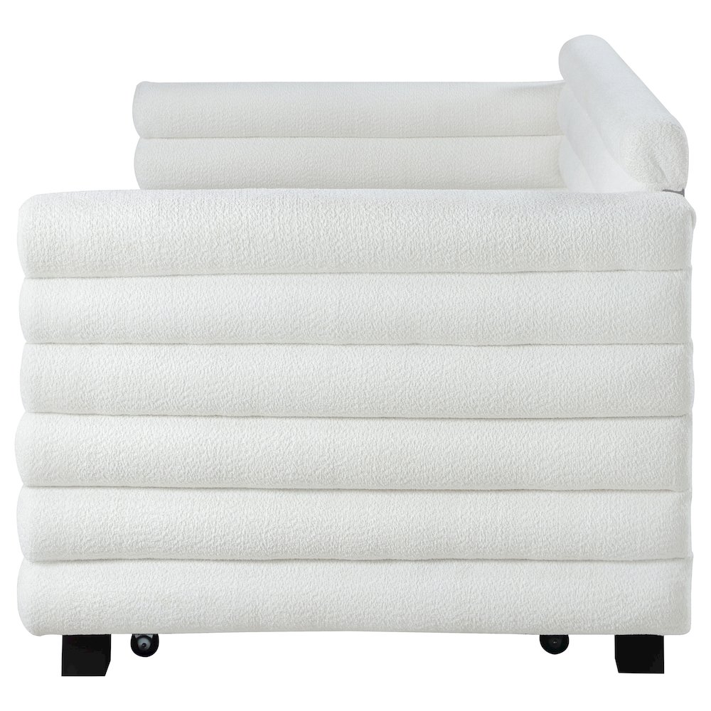 Patricia Boucle Upholstered Twin Day Bed with Trundle White. Picture 6