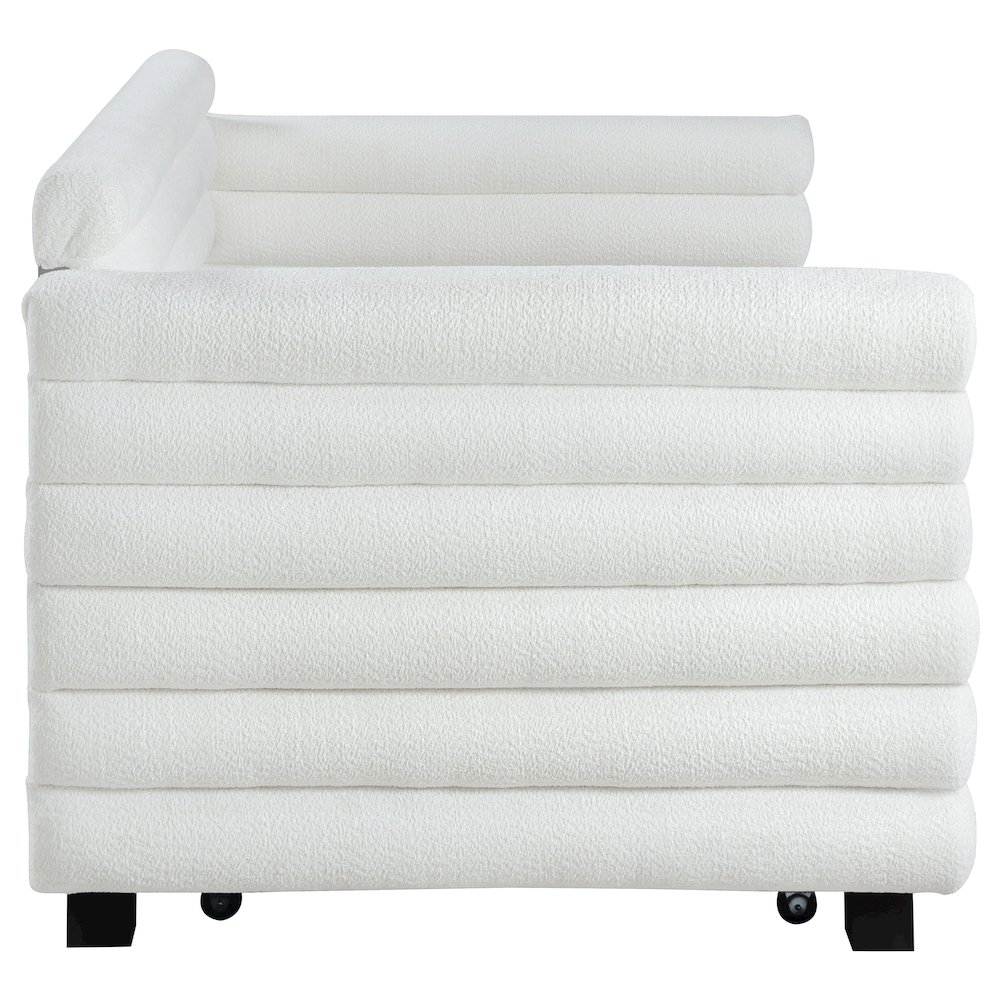 Patricia Boucle Upholstered Twin Day Bed with Trundle White. Picture 9