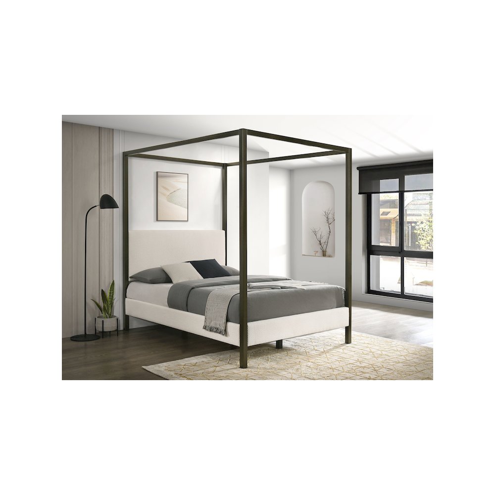 Monroe Upholstered Queen Canopy Bed Vanilla. Picture 7
