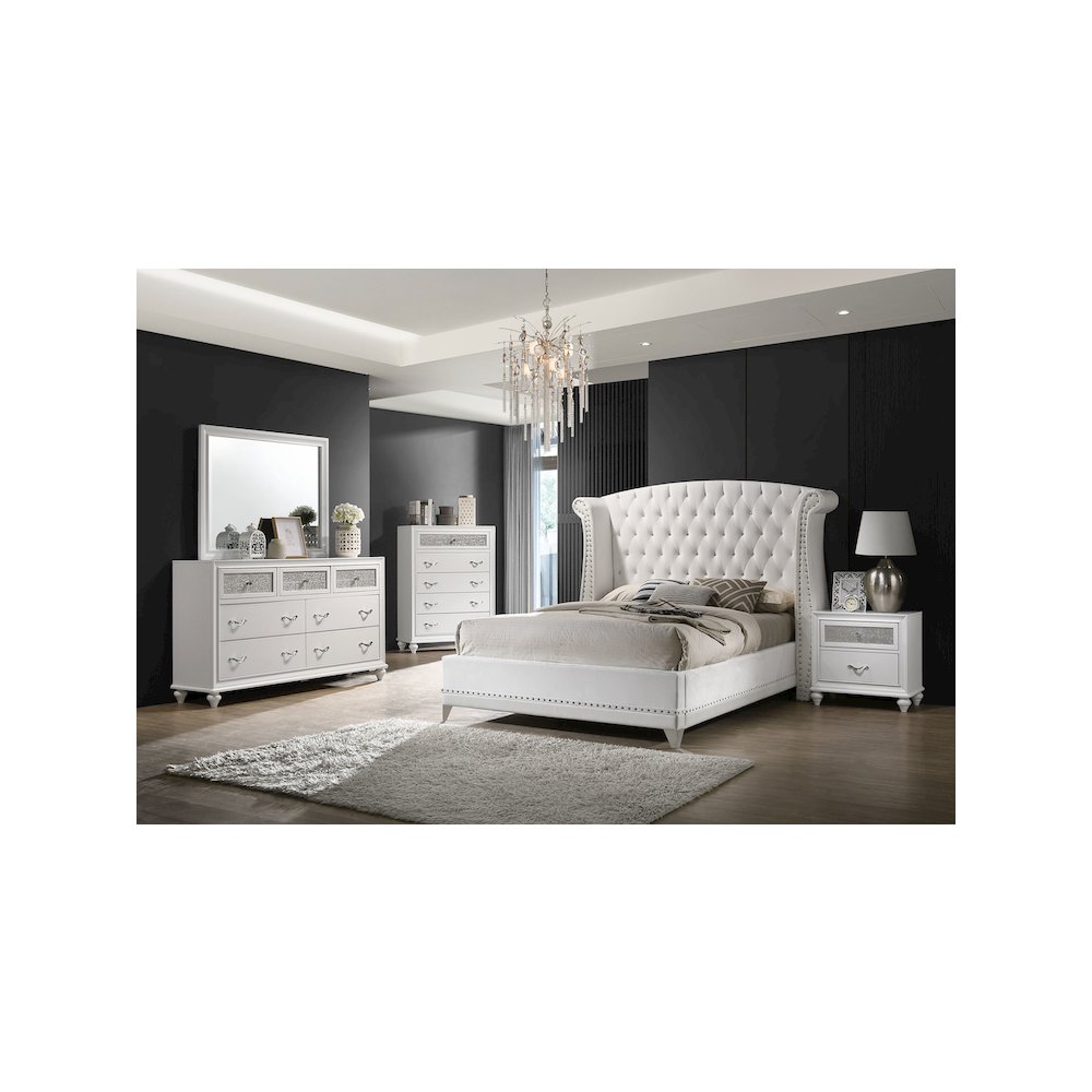 Barzini Upholstered Queen Wingback Bed White. Picture 5