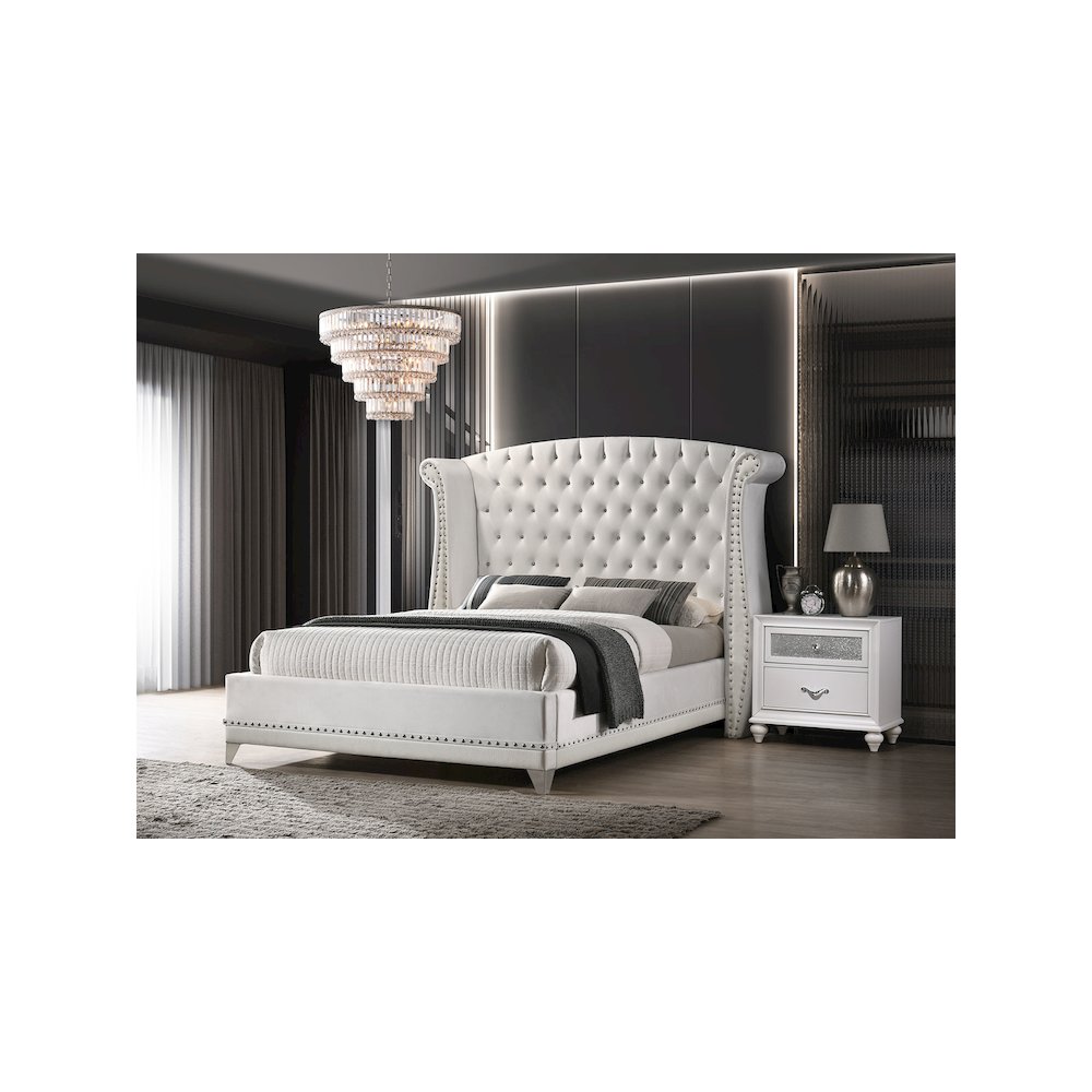 Barzini Upholstered Queen Wingback Bed White. Picture 6
