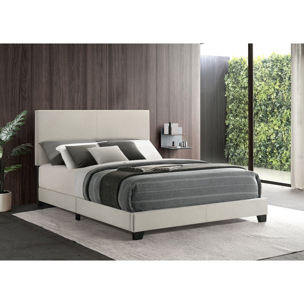 Dorian Fabric Upholstered Queen Panel Bed Cream. Picture 2