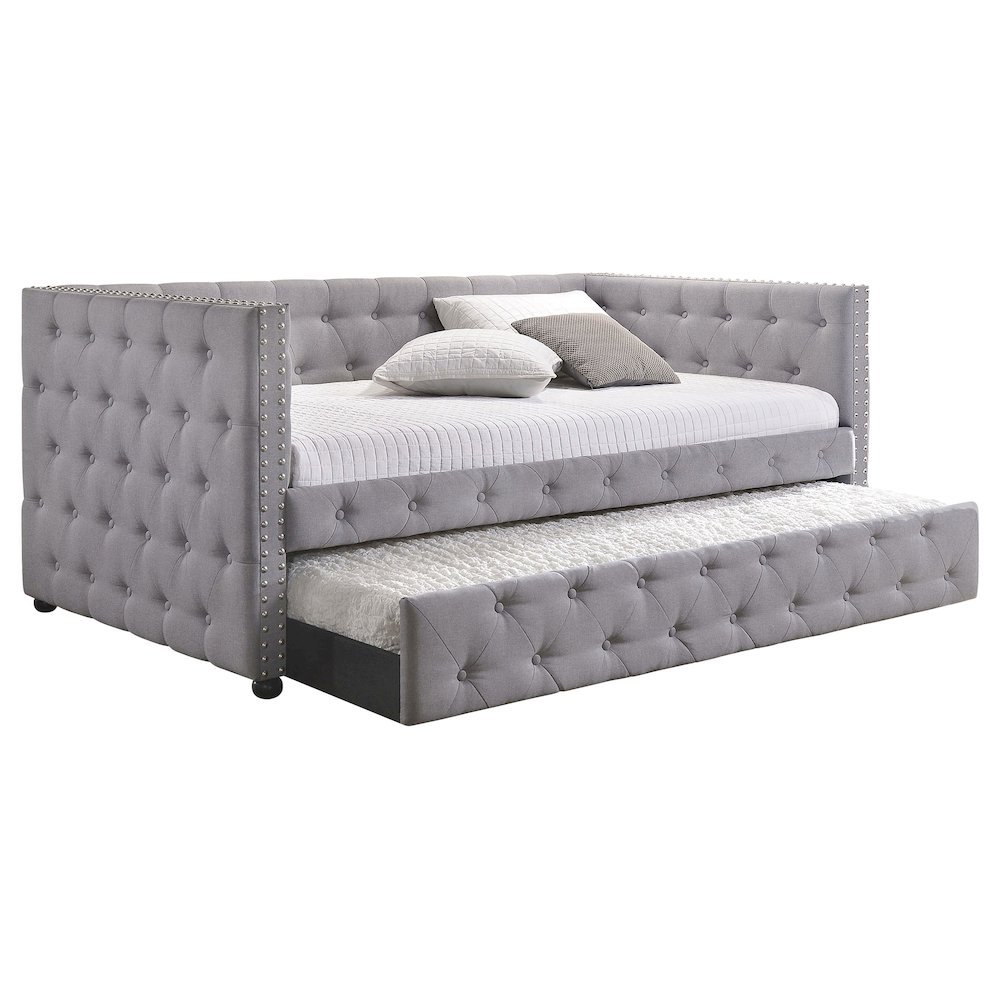 Mockern Upholstered Twin Daybed with Trundle Grey. Picture 3