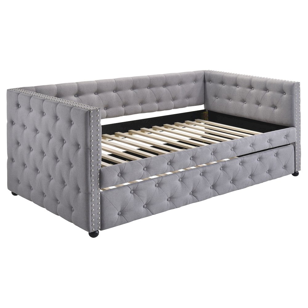 Mockern Upholstered Twin Daybed with Trundle Grey. Picture 4