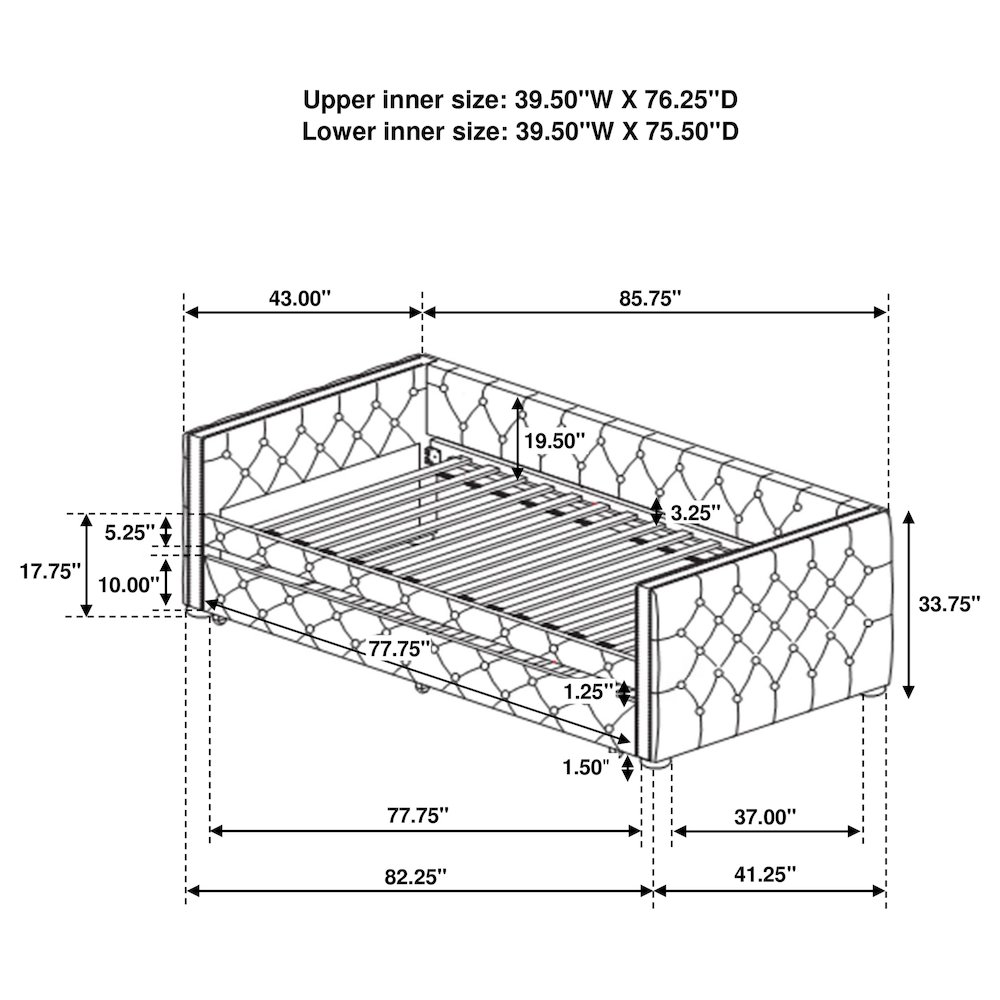 Mockern Upholstered Twin Daybed with Trundle Grey. Picture 9