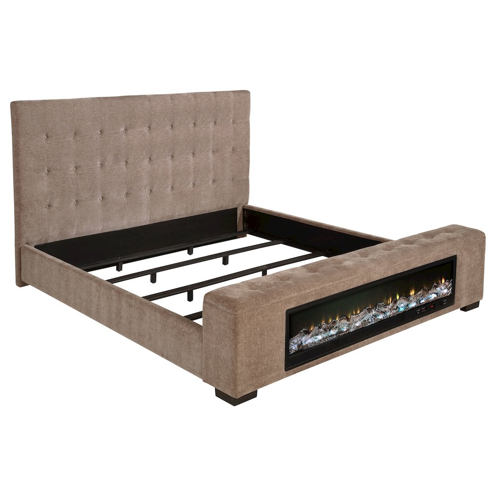 Senna Upholstered Eastern King Audio Fireplace Bed Brown. Picture 1