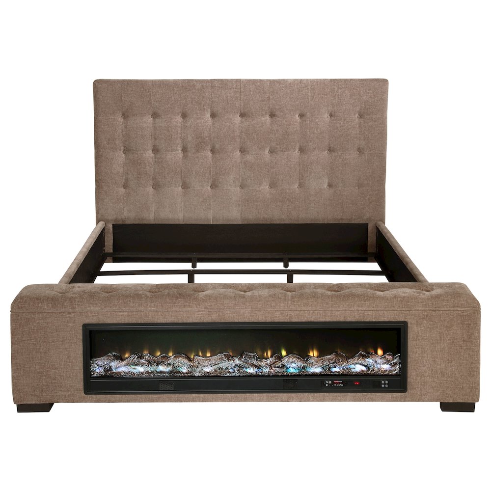 Senna Upholstered Eastern King Audio Fireplace Bed Brown. Picture 4