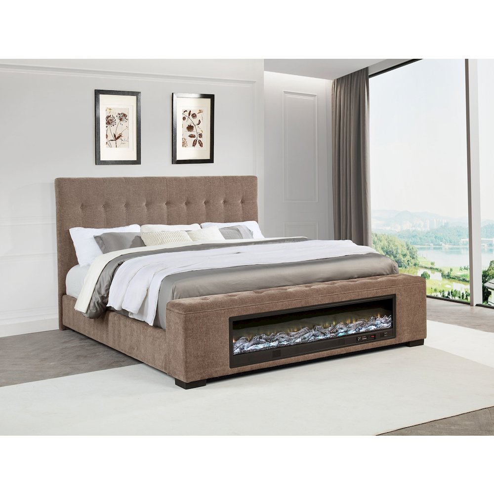 Senna Upholstered Queen Audio Fireplace Bed Brown. Picture 2