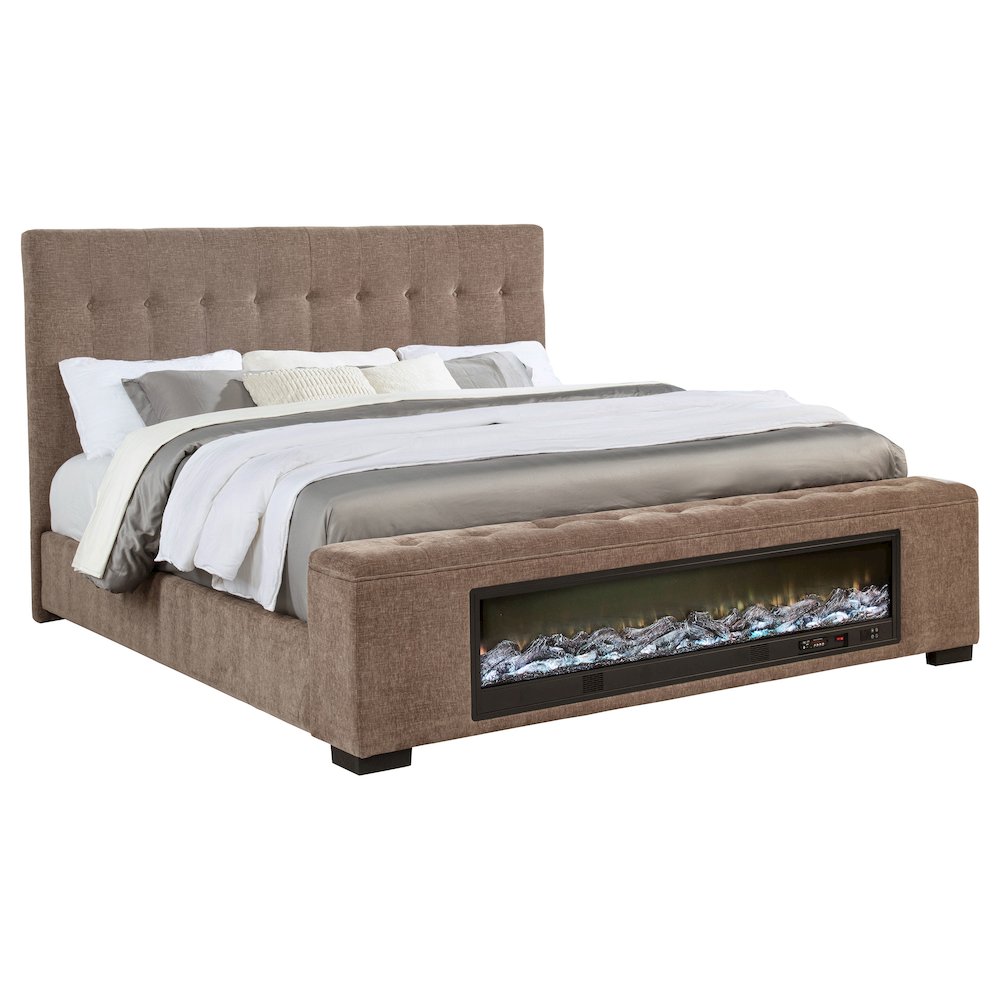 Senna Upholstered Queen Audio Fireplace Bed Brown. Picture 3
