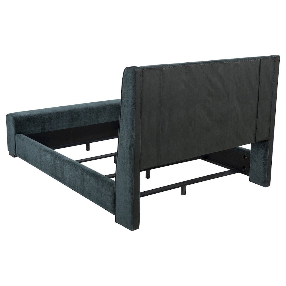 Preston Upholstered Eastern King Audio Fireplace Bed Blue. Picture 5
