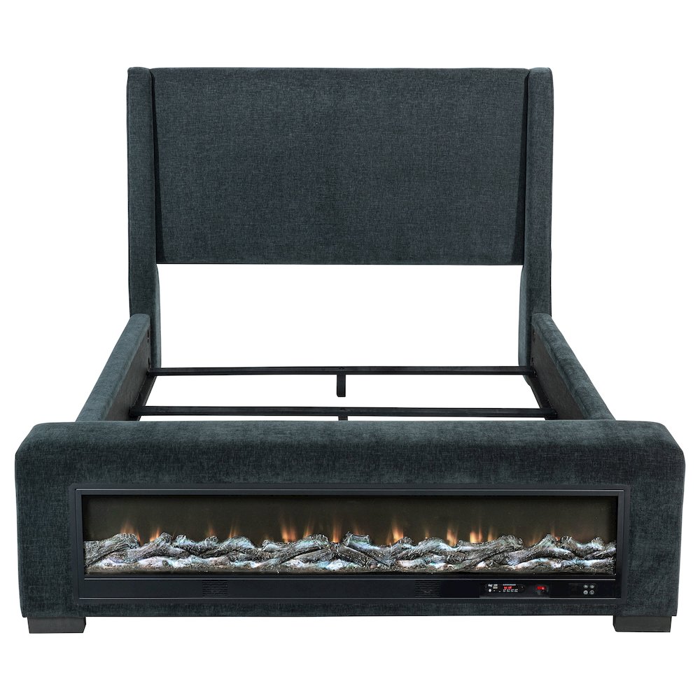 Preston Upholstered California King Audio Fireplace Bed Blue. Picture 4