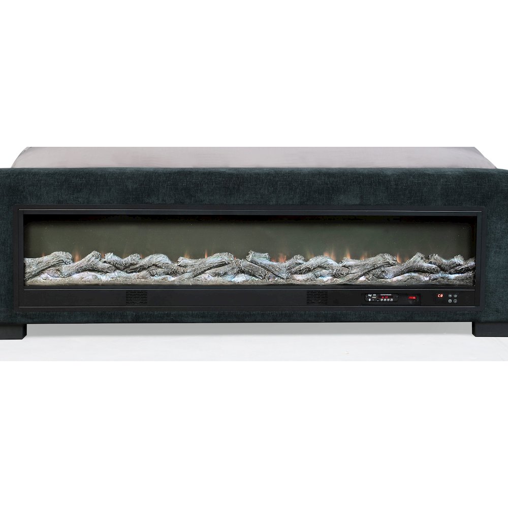 Preston Upholstered Queen Audio Fireplace Bed Blue. Picture 8