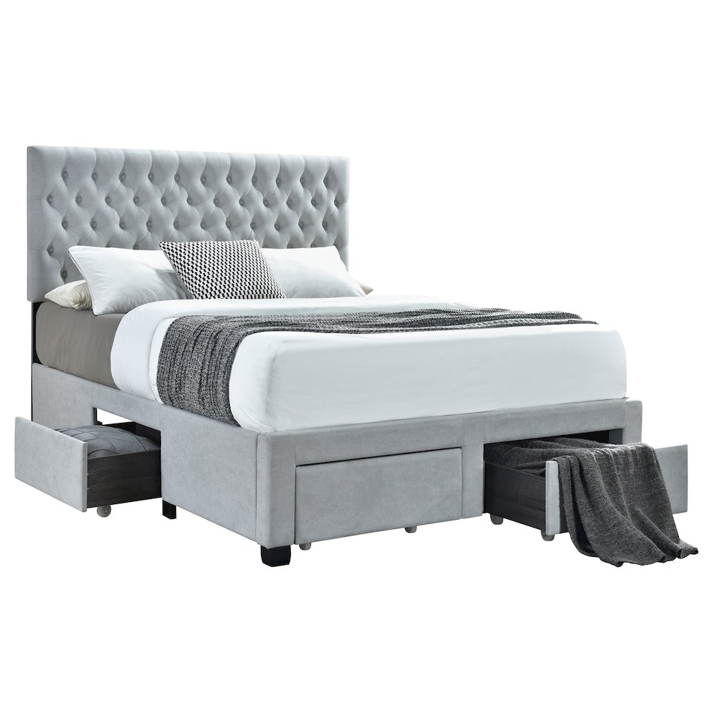 Soledad Upholstered Eastern King Storage Bed Light Grey. Picture 1