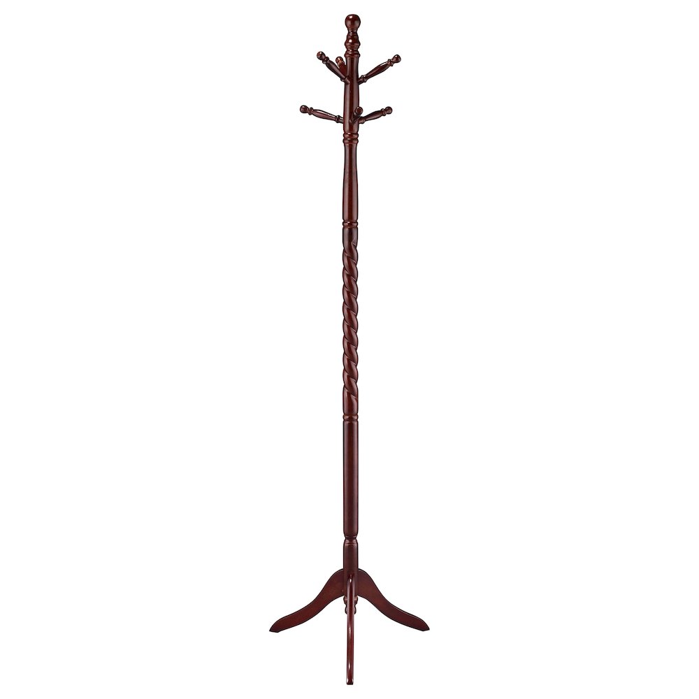 Riona 6 Hook Freestanding Wood Coat Rack Hat Hanger Merlot. Picture 1