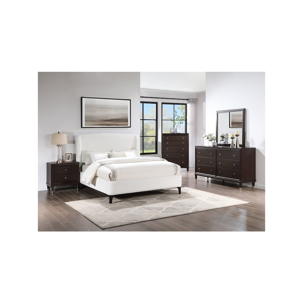 Mosby Upholstered Eastern King Wingback Bed Snow. Picture 13