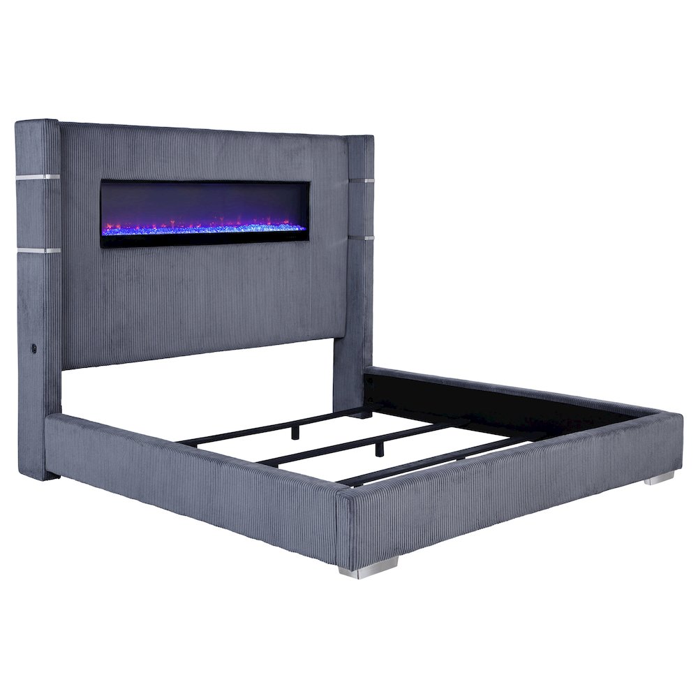 Tisdall 67-inch Upholstered Eastern King Fireplace Bed Grey. Picture 1