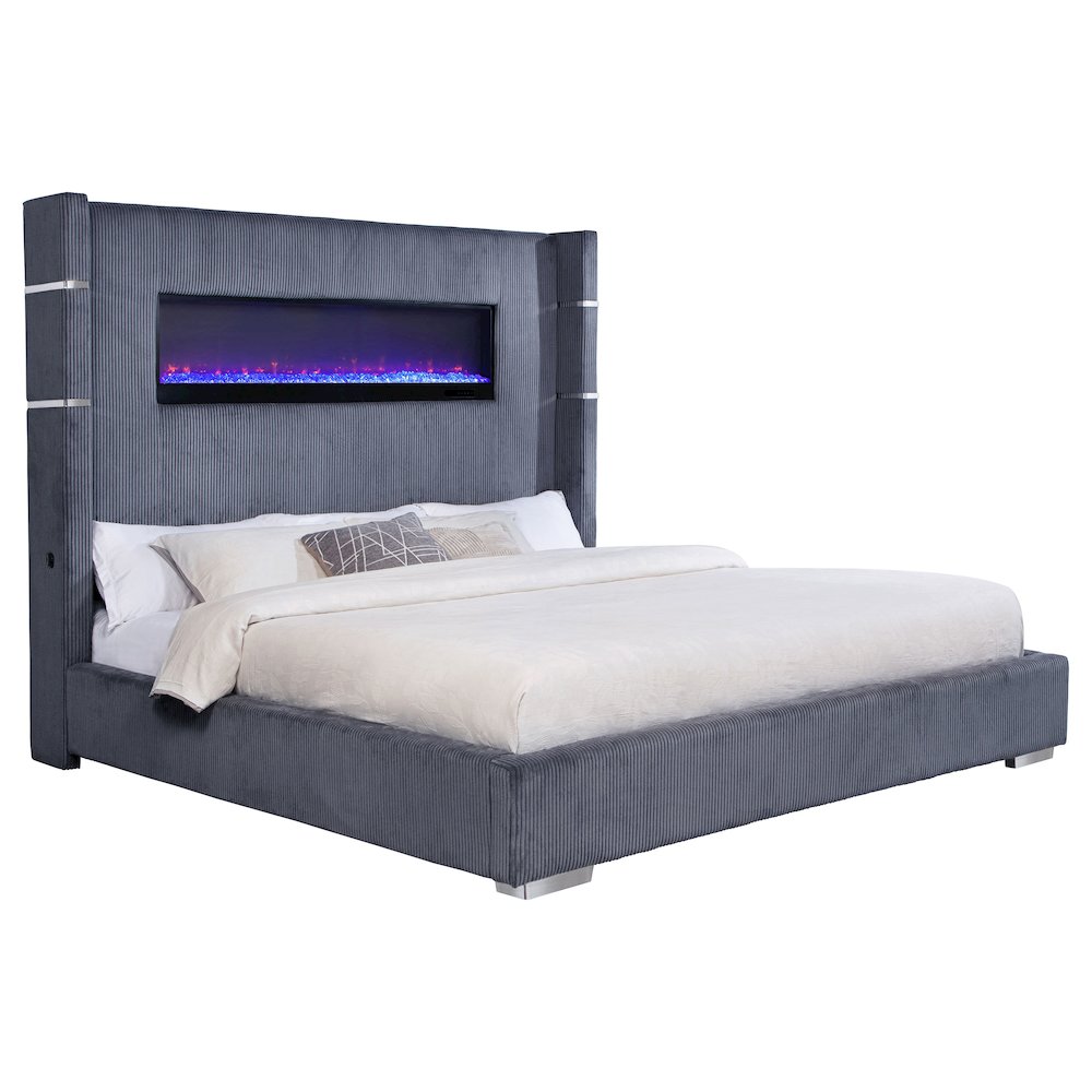 Tisdall 67-inch Upholstered Eastern King Fireplace Bed Grey. Picture 3