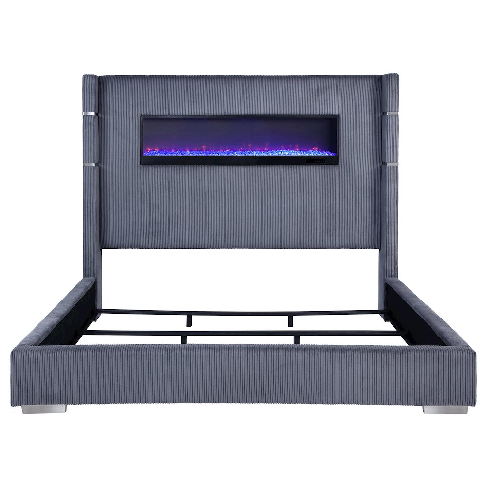 Tisdall 67-inch Upholstered Eastern King Fireplace Bed Grey. Picture 4