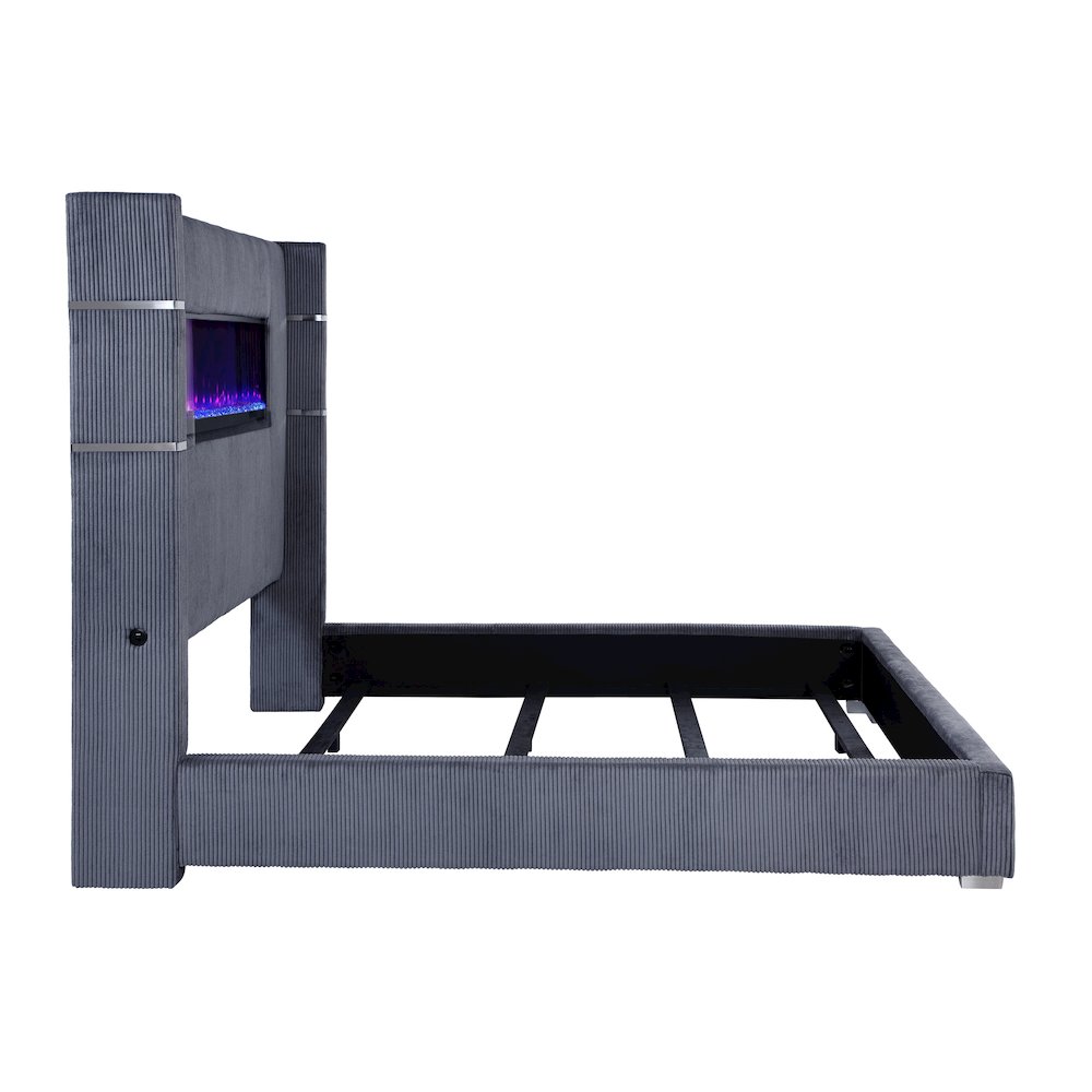 Tisdall 67-inch Upholstered Eastern King Fireplace Bed Grey. Picture 5