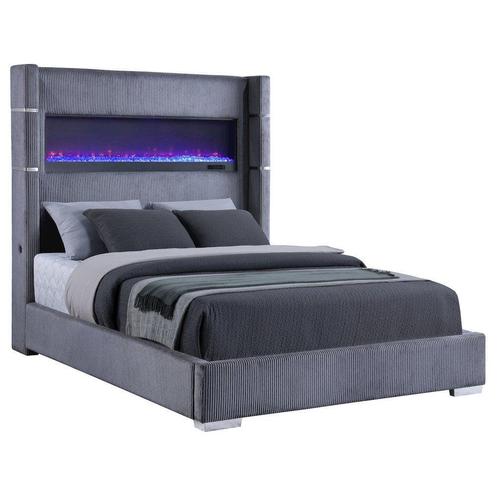 Tisdall 67-inch Upholstered Cal King Fireplace Bed Grey. Picture 3