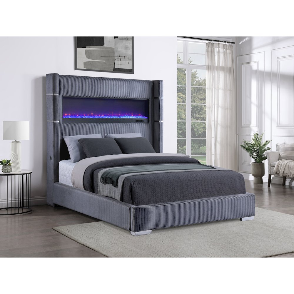 Tisdall 67-inch Upholstered Queen Fireplace Bed Grey. Picture 5