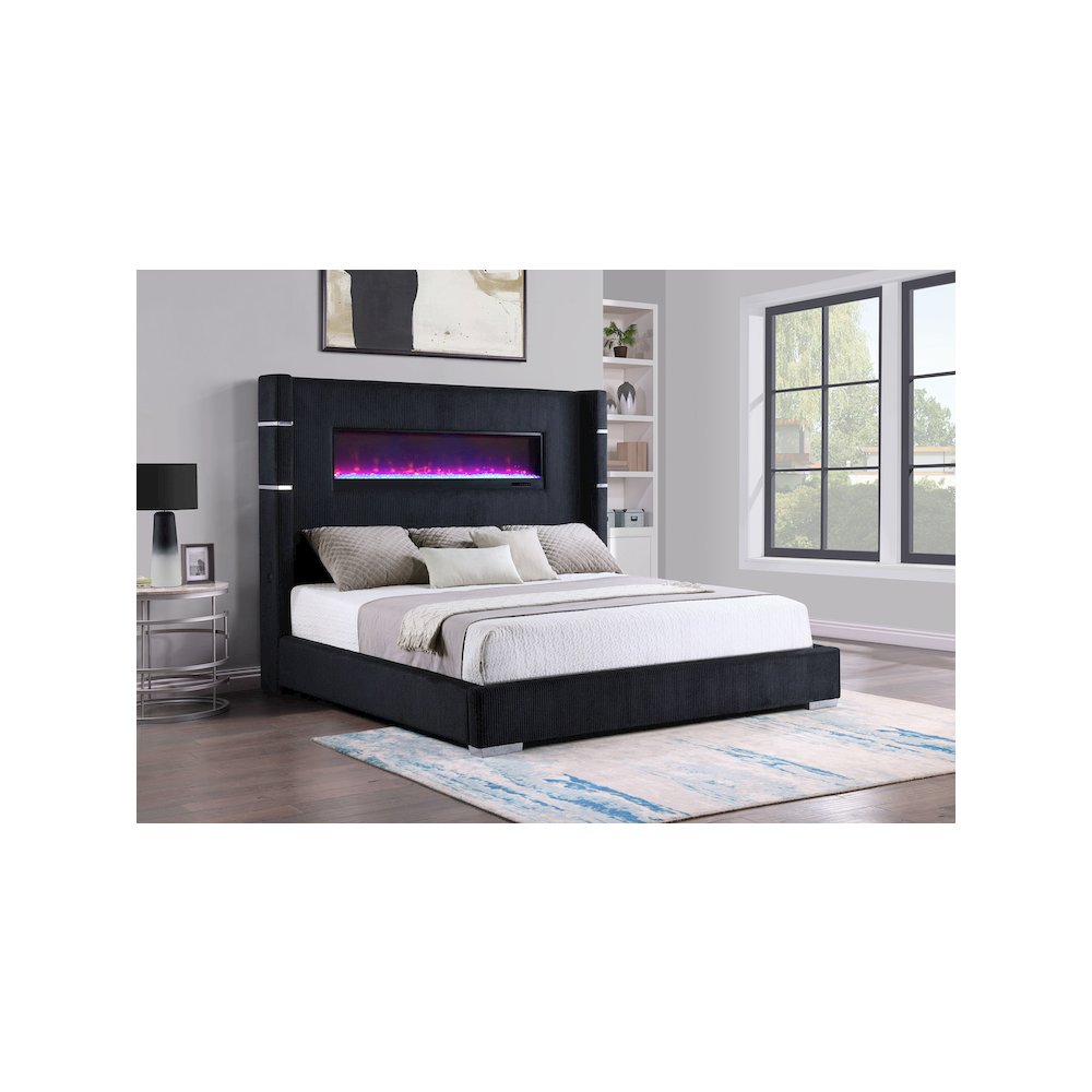 Tisdall 67-inch Upholstered Eastern King Fireplace Bed Black. Picture 5