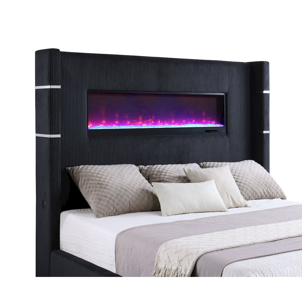 Tisdall 67-inch Upholstered Eastern King Fireplace Bed Black. Picture 8