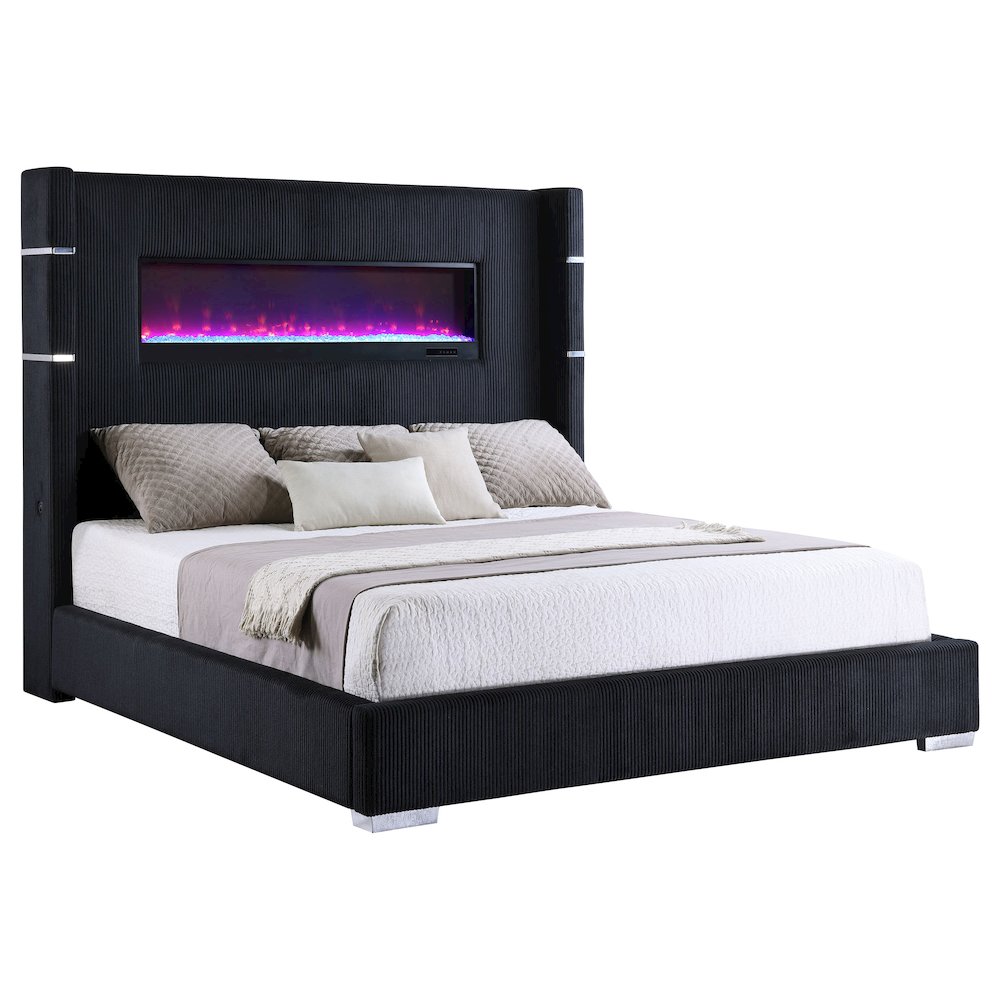 Tisdall 67-inch Upholstered Queen Fireplace Bed Black. Picture 3
