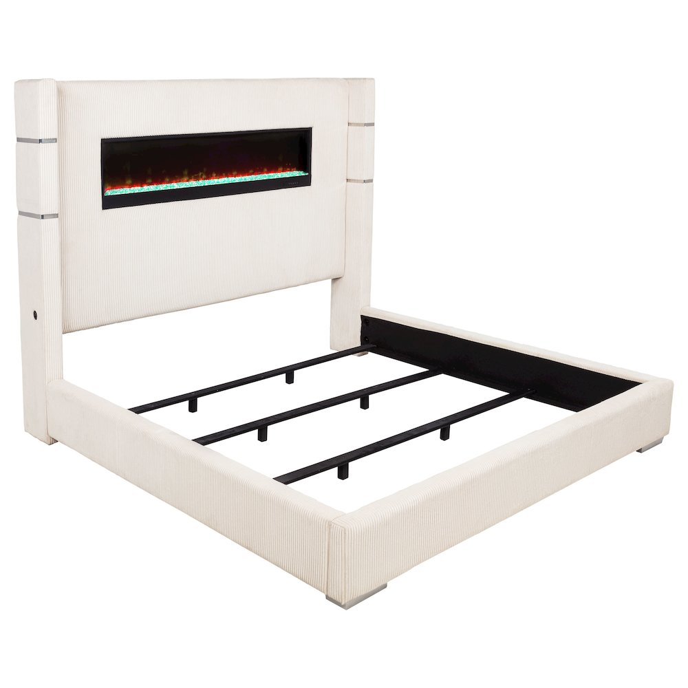 Tisdall Upholstered Eastern King Flame Visualizer Bed Cream. Picture 1