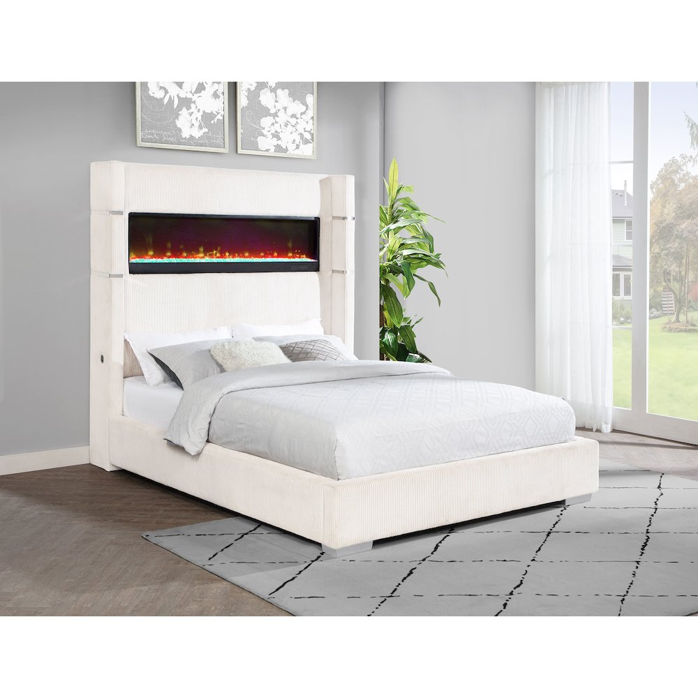 Tisdall 67-inch Upholstered Queen Fireplace Bed Cream. Picture 2