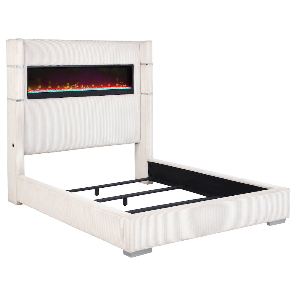 Tisdall 67-inch Upholstered Queen Fireplace Bed Cream. Picture 1