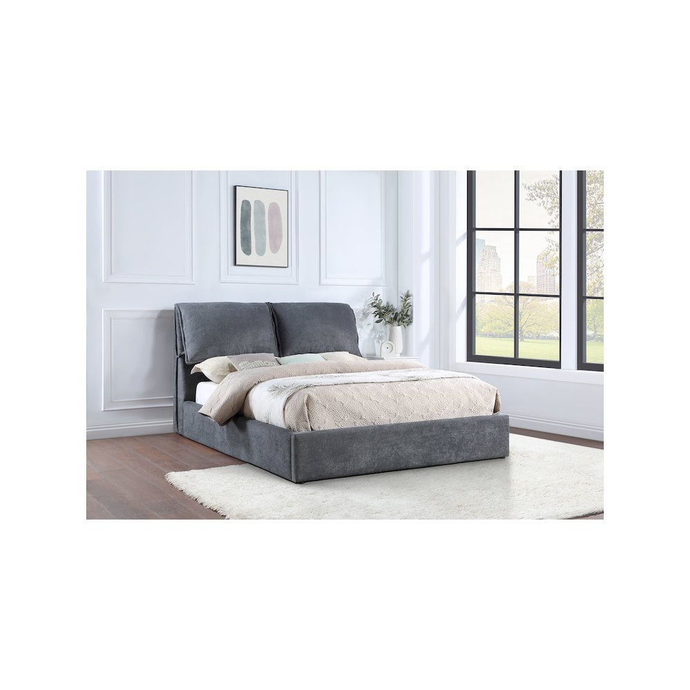 Laurel Upholstered Eastern King Panel Bed Dark Grey. Picture 7