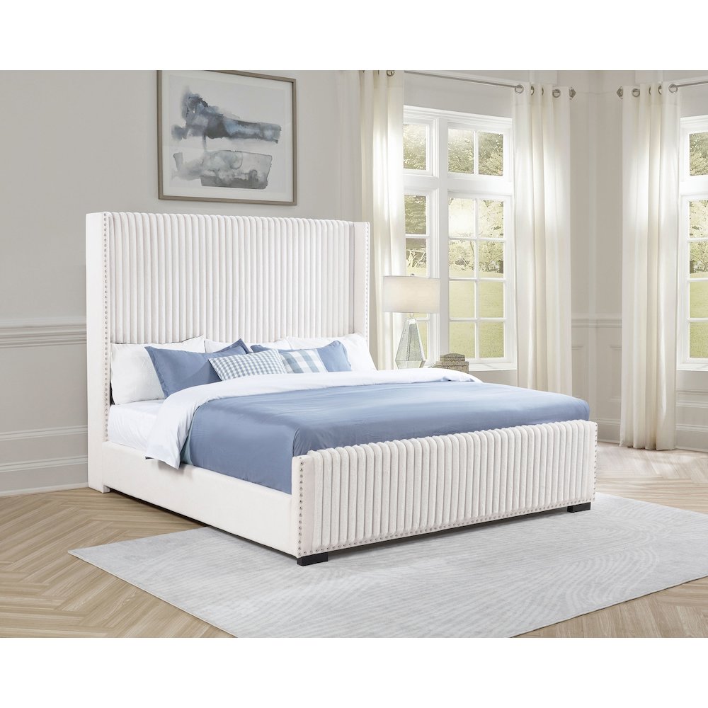 Natasha 65-inch Upholstered Eastern King Wingback Bed Cream. Picture 7